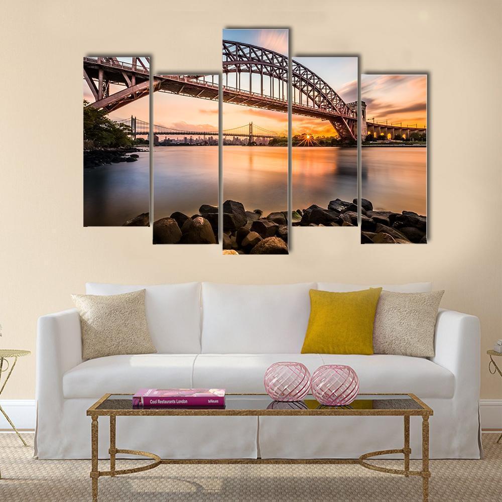 Hell Gate & Triboro Bridge Canvas Wall Art-5 Pop-Gallery Wrap-47" x 32"-Tiaracle