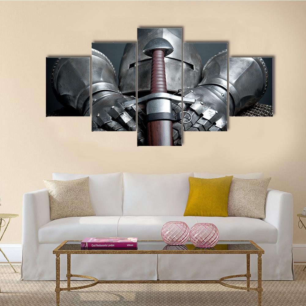 Helmet Gloves & Sword Canvas Wall Art-5 Pop-Gallery Wrap-47" x 32"-Tiaracle