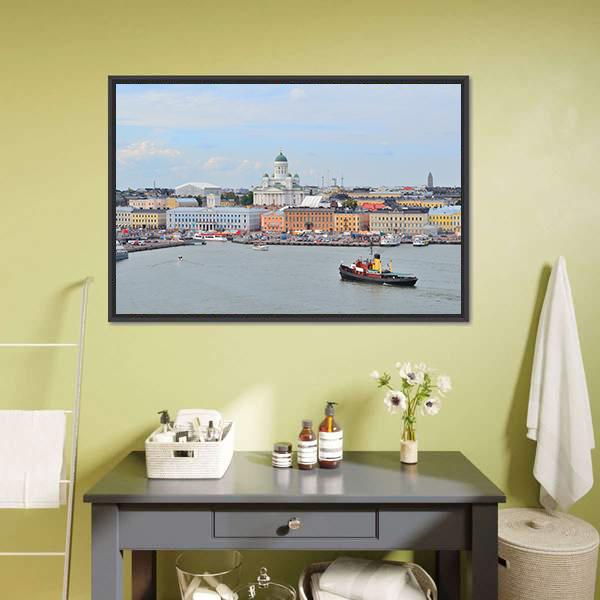 Helsinki From Harbour Canvas Wall Art-1 Piece-Floating Frame-24" x 16"-Tiaracle