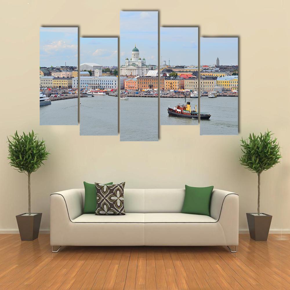 Helsinki From Harbour Canvas Wall Art-5 Pop-Gallery Wrap-47" x 32"-Tiaracle