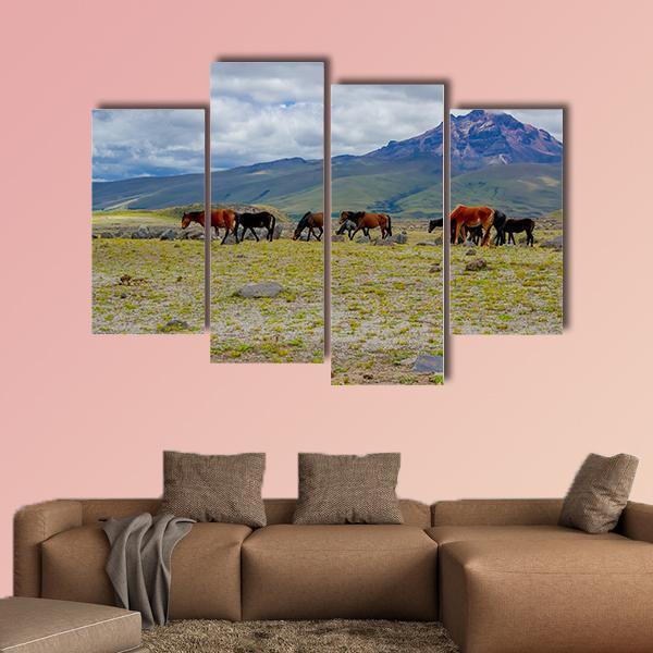 Herd Of Wild Horses Canvas Wall Art-4 Pop-Gallery Wrap-50" x 32"-Tiaracle