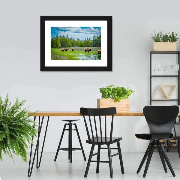 Herd Of Bison Canvas Wall Art-5 Horizontal-Gallery Wrap-22" x 12"-Tiaracle