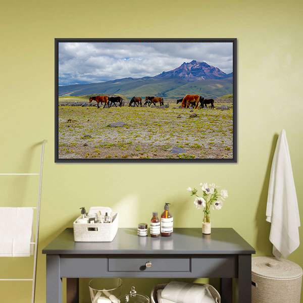 Herd Of Wild Horses Canvas Wall Art-1 Piece-Floating Frame-24" x 16"-Tiaracle