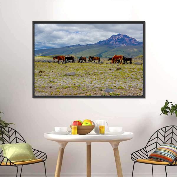 Herd Of Wild Horses Canvas Wall Art-3 Horizontal-Gallery Wrap-25" x 16"-Tiaracle