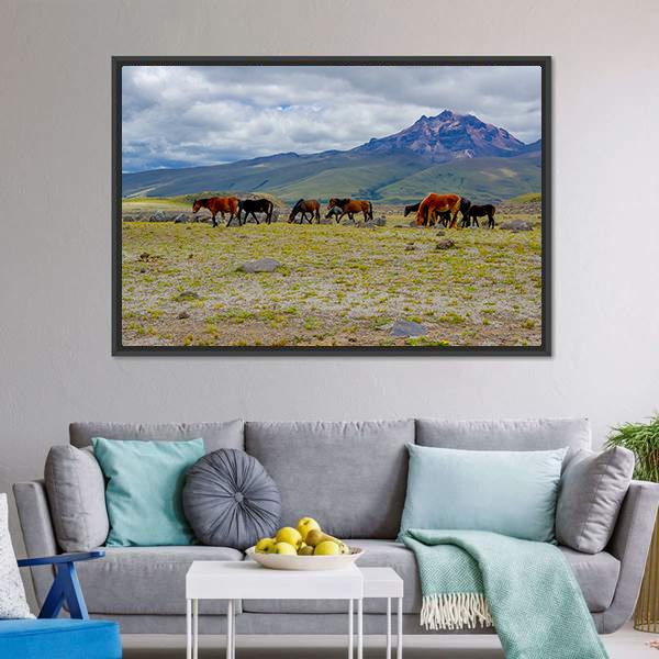 Herd Of Wild Horses Canvas Wall Art-3 Horizontal-Gallery Wrap-25" x 16"-Tiaracle