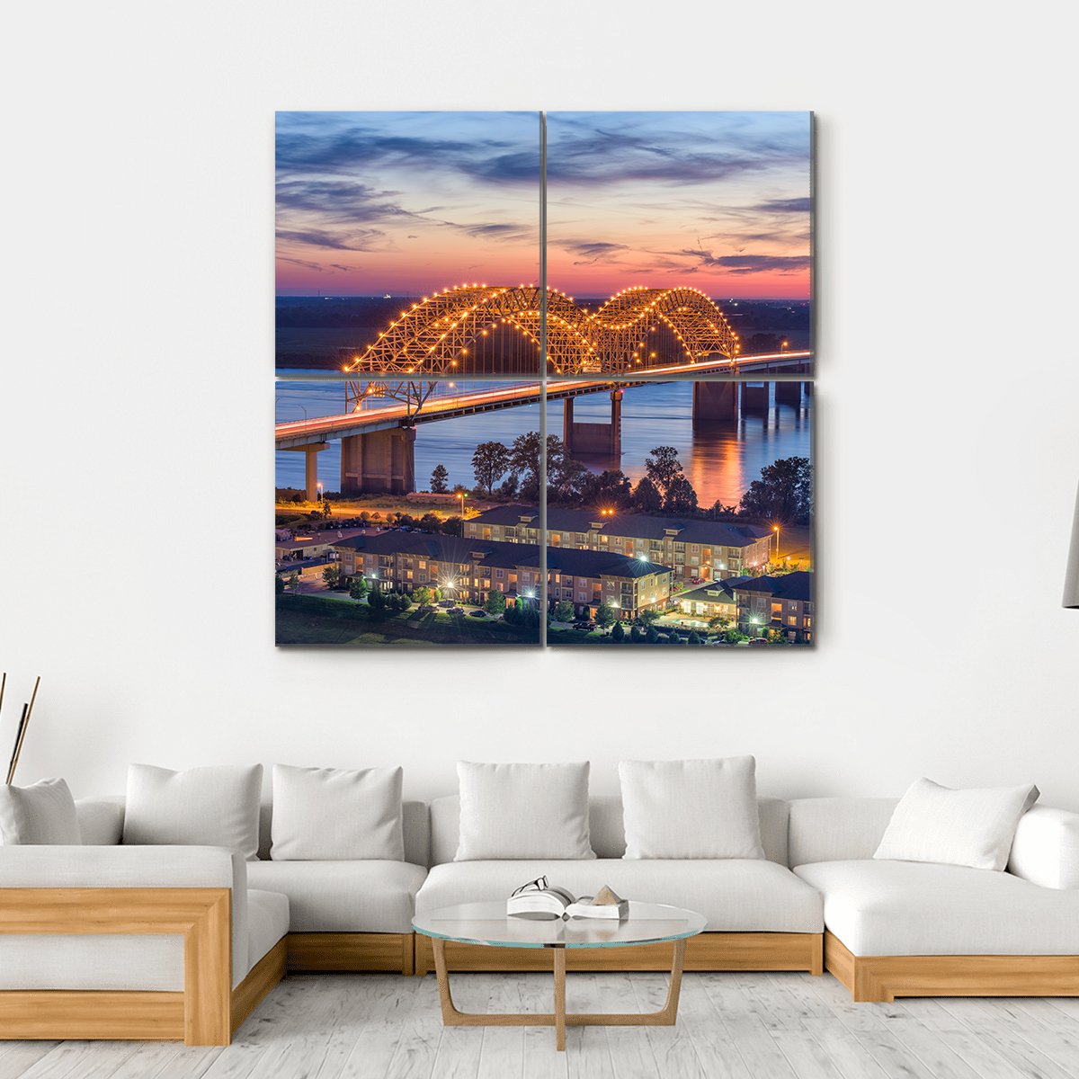 Hernando De Soto Bridge Canvas Wall Art-4 Square-Gallery Wrap-17" x 17"-Tiaracle