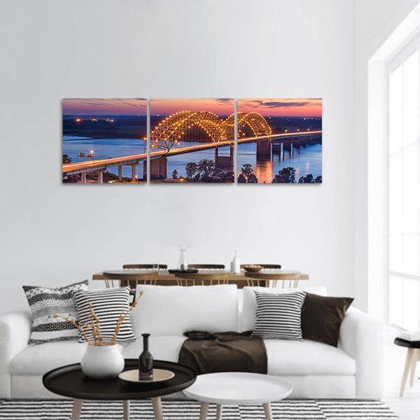 Hernando De Soto Bridge Panoramic Canvas Wall Art-3 Piece-25" x 08"-Tiaracle