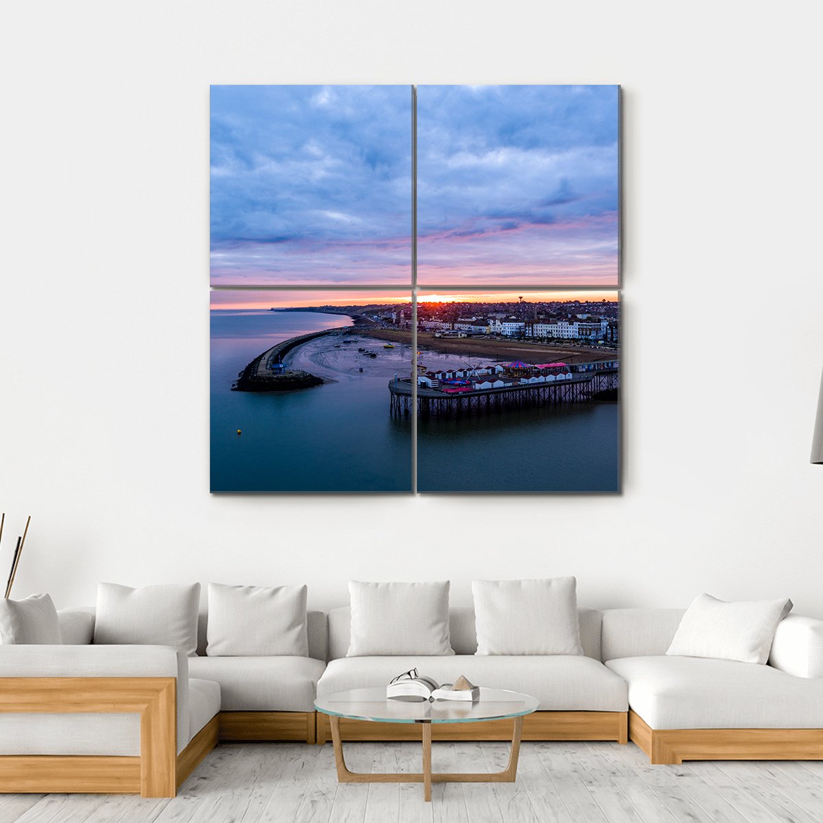 Herne Bay Pier At Sunrise Canvas Wall Art-4 Square-Gallery Wrap-17" x 17"-Tiaracle