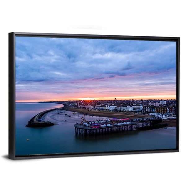 Herne Bay Pier At Sunrise Canvas Wall Art-3 Horizontal-Gallery Wrap-25" x 16"-Tiaracle