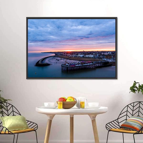 Herne Bay Pier At Sunrise Canvas Wall Art-3 Horizontal-Gallery Wrap-25" x 16"-Tiaracle