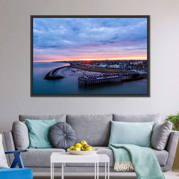 Herne Bay Pier At Sunrise Canvas Wall Art-3 Horizontal-Gallery Wrap-25" x 16"-Tiaracle