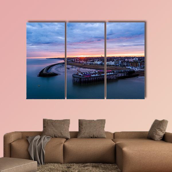 Herne Bay Pier At Sunrise Canvas Wall Art-3 Horizontal-Gallery Wrap-25" x 16"-Tiaracle