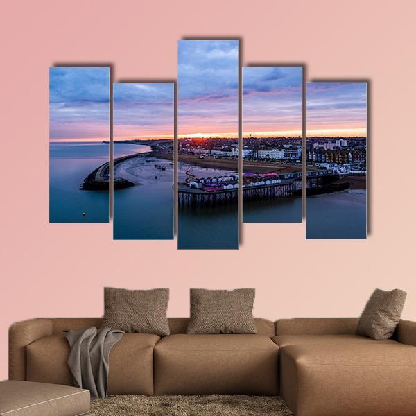 Herne Bay Pier At Sunrise Canvas Wall Art-5 Pop-Gallery Wrap-47" x 32"-Tiaracle