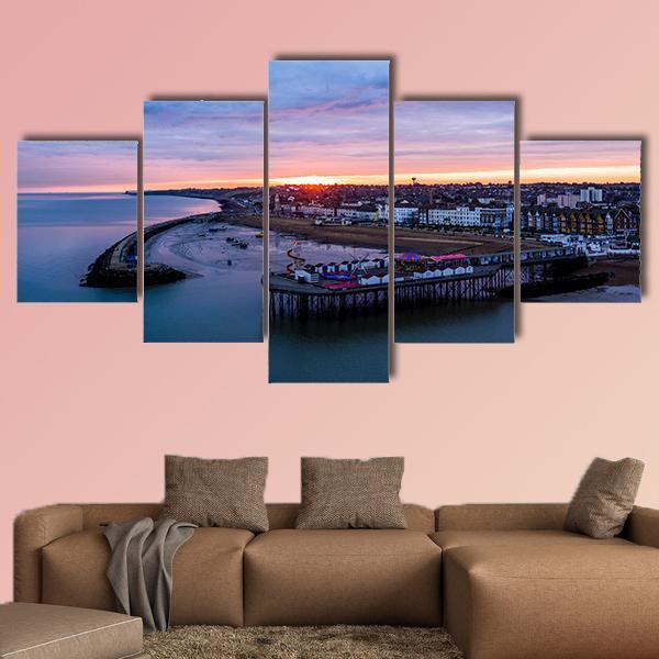 Herne Bay Pier At Sunrise Canvas Wall Art-4 Pop-Gallery Wrap-50" x 32"-Tiaracle