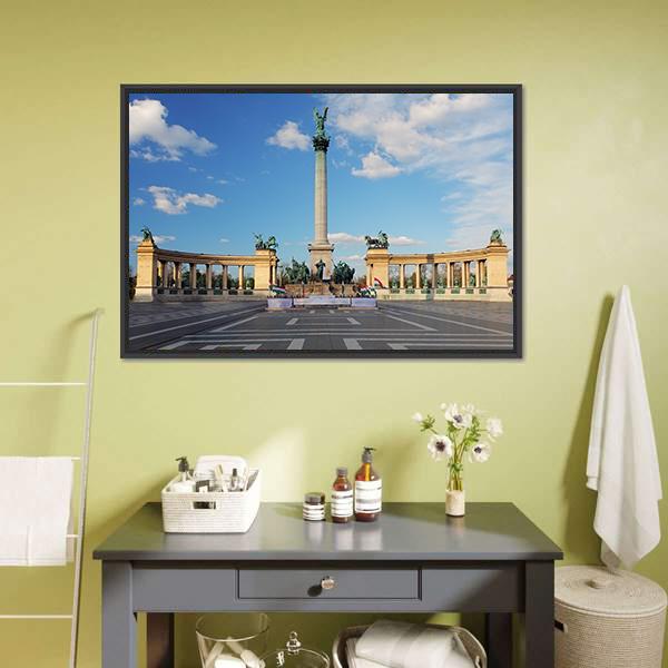 Heroes Square in Budapest Canvas Wall Art-1 Piece-Floating Frame-24" x 16"-Tiaracle