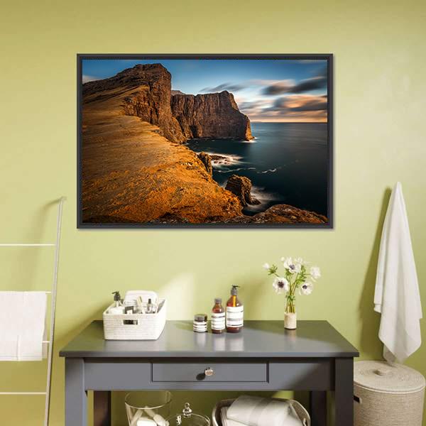 High Cliffs Of Vagar Island Canvas Wall Art-1 Piece-Floating Frame-24" x 16"-Tiaracle