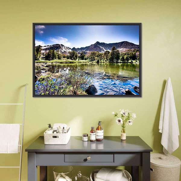 High Mountain Lake Canvas Wall Art-1 Piece-Floating Frame-24" x 16"-Tiaracle