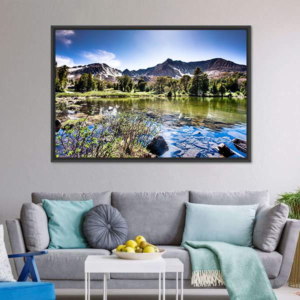 High Mountain Lake Canvas Wall Art-3 Horizontal-Gallery Wrap-25" x 16"-Tiaracle