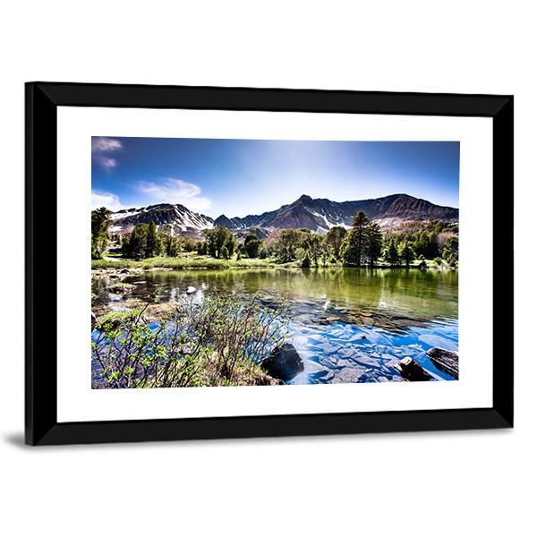 High Mountain Lake Canvas Wall Art-3 Horizontal-Gallery Wrap-25" x 16"-Tiaracle