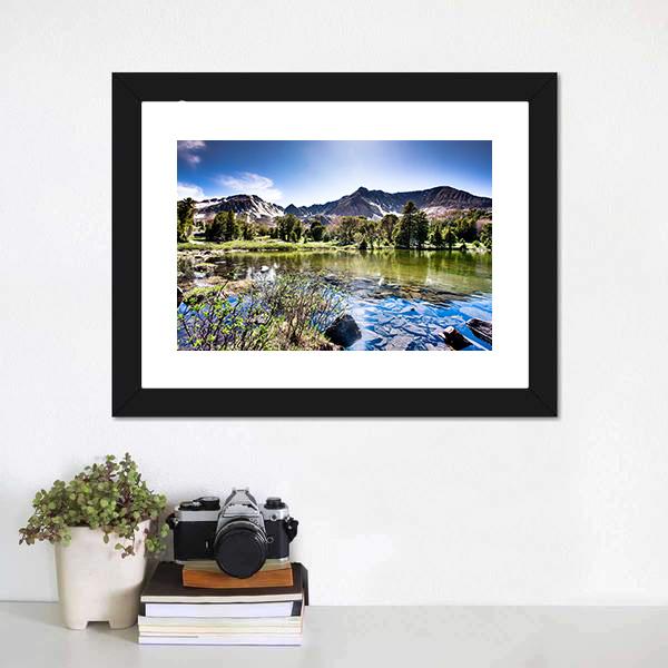 High Mountain Lake Canvas Wall Art-1 Piece-Framed Print-20" x 16"-Tiaracle