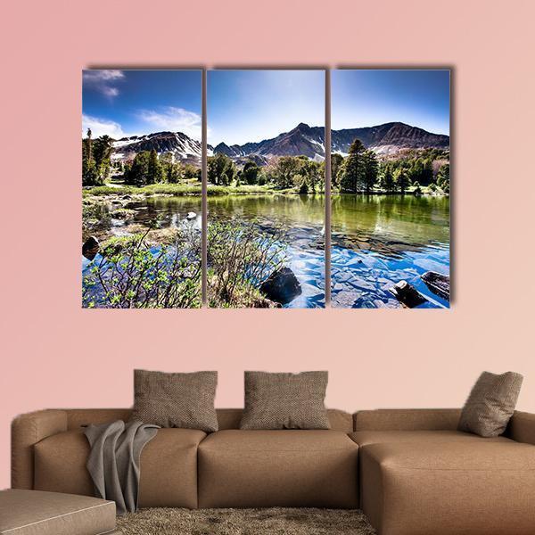 High Mountain Lake Canvas Wall Art-4 Pop-Gallery Wrap-50" x 32"-Tiaracle