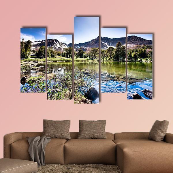 High Mountain Lake Canvas Wall Art-5 Pop-Gallery Wrap-47" x 32"-Tiaracle