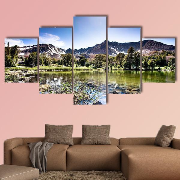 High Mountain Lake Canvas Wall Art-5 Star-Gallery Wrap-62" x 32"-Tiaracle