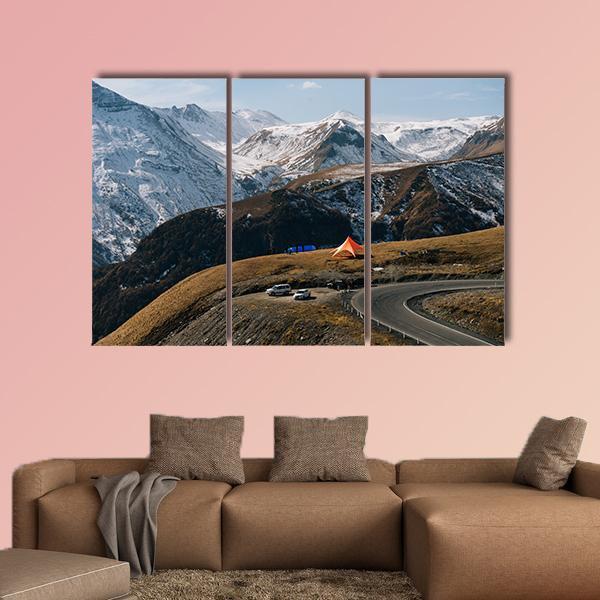 High Mountains Covered With Snow Canvas Wall Art-3 Horizontal-Gallery Wrap-37" x 24"-Tiaracle