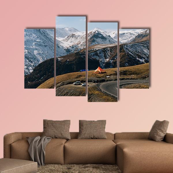 High Mountains Covered With Snow Canvas Wall Art-4 Pop-Gallery Wrap-50" x 32"-Tiaracle