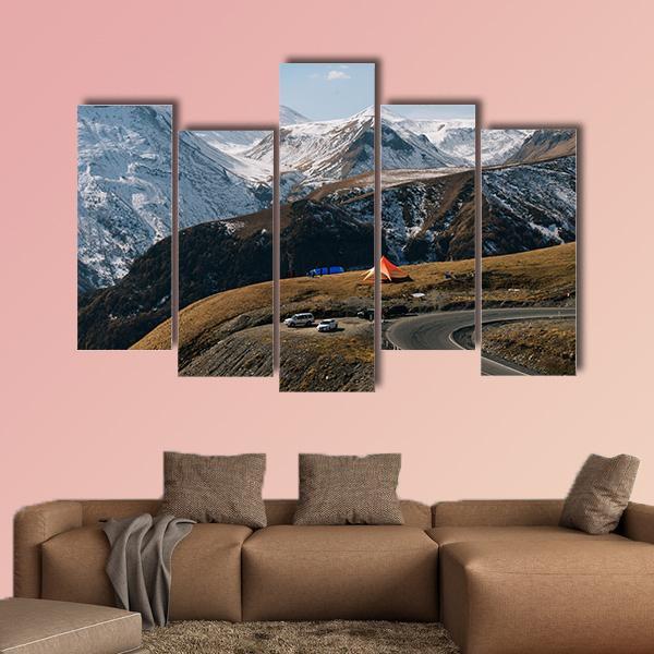 High Mountains Covered With Snow Canvas Wall Art-5 Pop-Gallery Wrap-47" x 32"-Tiaracle