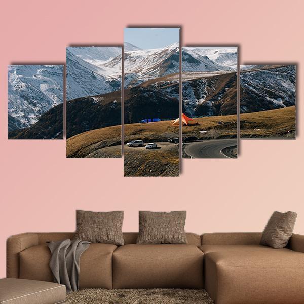 High Mountains Covered With Snow Canvas Wall Art-5 Star-Gallery Wrap-62" x 32"-Tiaracle