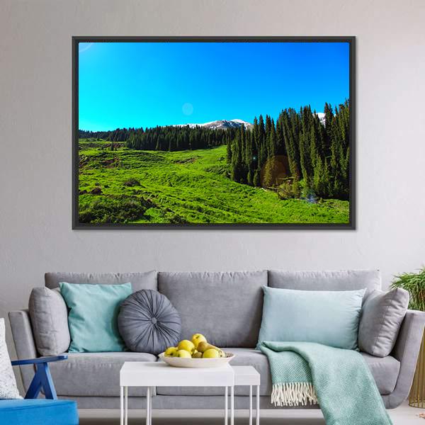 High Mountains & Green Meadows Canvas Wall Art-3 Horizontal-Gallery Wrap-25" x 16"-Tiaracle