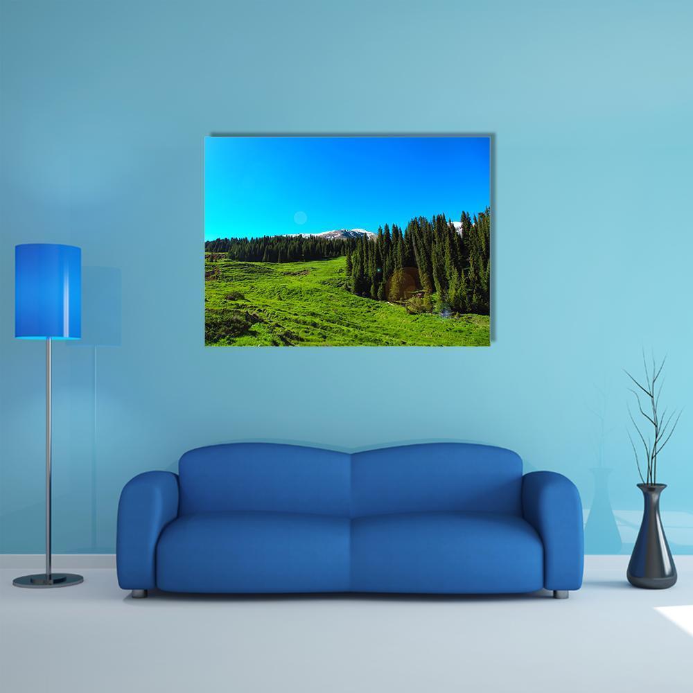 High Mountains & Green Meadows Canvas Wall Art-1 Piece-Gallery Wrap-48" x 32"-Tiaracle