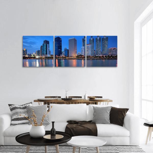 Buildings In Bangkok Downtown Panoramic Canvas Wall Art-3 Piece-25" x 08"-Tiaracle