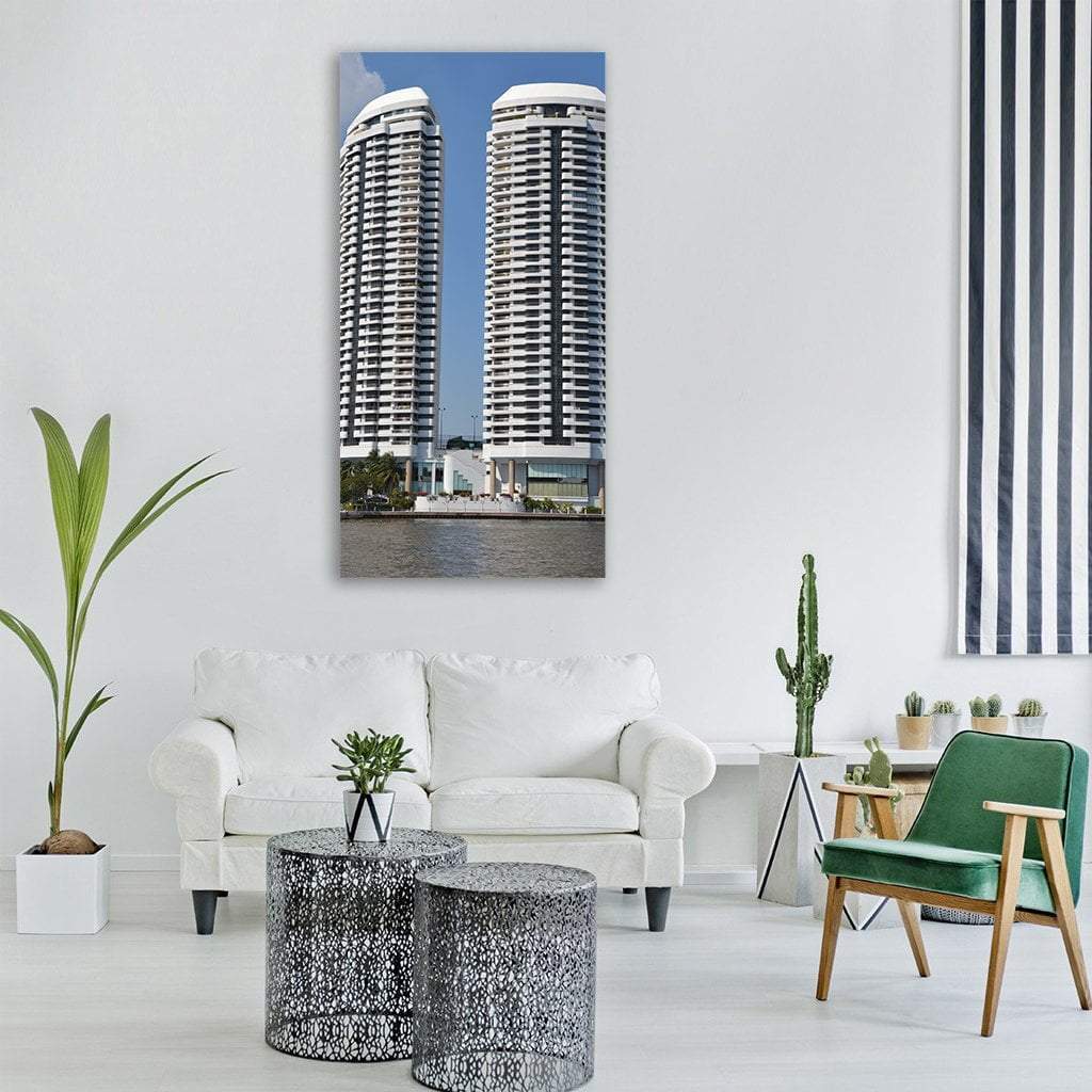 High Rise Hotel Building Vertical Canvas Wall Art-3 Vertical-Gallery Wrap-12" x 25"-Tiaracle