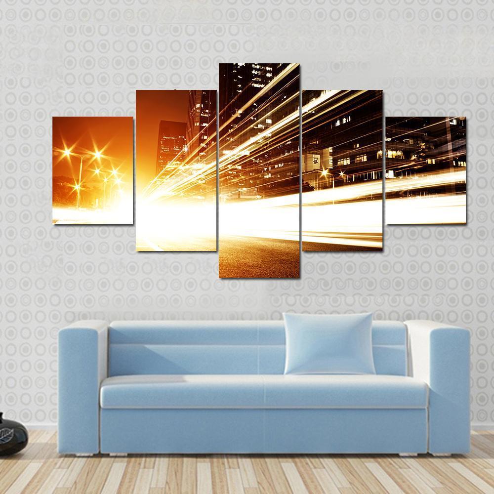 High Speed Cars At Night Canvas Wall Art-3 Horizontal-Gallery Wrap-37" x 24"-Tiaracle