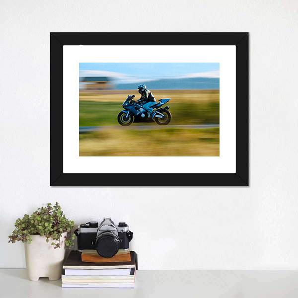High Speed Motorbike Canvas Wall Art-1 Piece-Framed Print-20" x 16"-Tiaracle