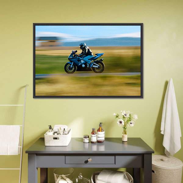 High Speed Motorbike Canvas Wall Art-1 Piece-Floating Frame-24" x 16"-Tiaracle