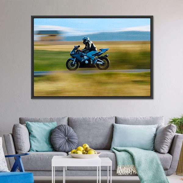 High Speed Motorbike Canvas Wall Art-5 Horizontal-Gallery Wrap-22" x 12"-Tiaracle