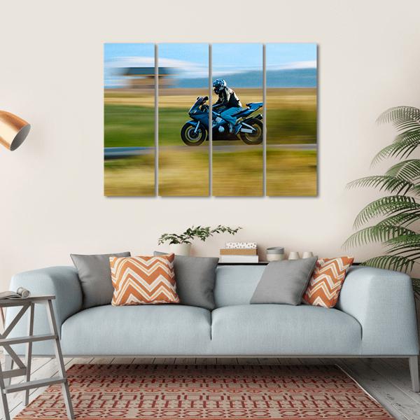High Speed Motorbike Canvas Wall Art-4 Horizontal-Gallery Wrap-34" x 24"-Tiaracle