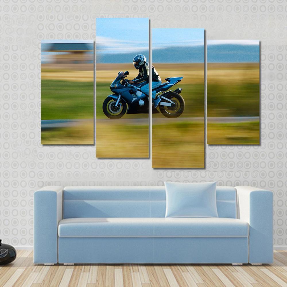 High Speed Motorbike Canvas Wall Art-4 Pop-Gallery Wrap-50&quot; x 32&quot;-Tiaracle