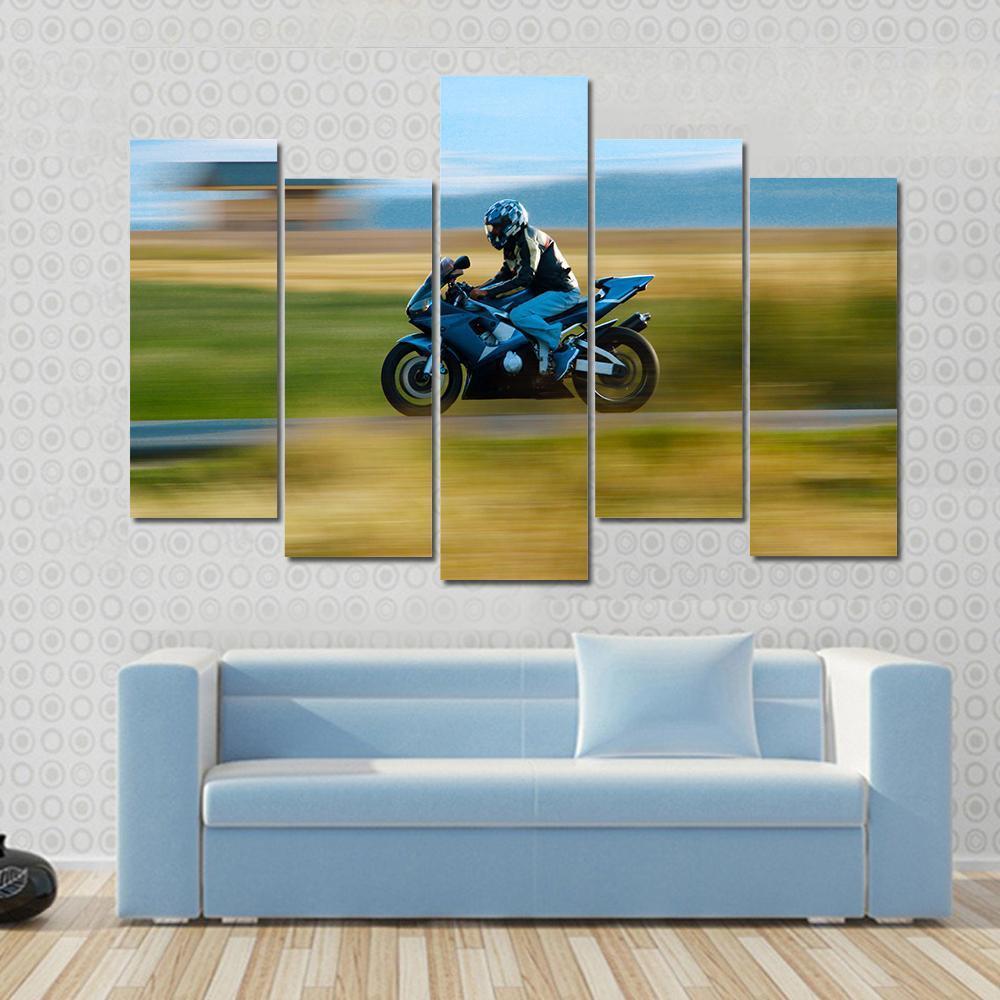 High Speed Motorbike Canvas Wall Art-5 Pop-Gallery Wrap-47" x 32"-Tiaracle