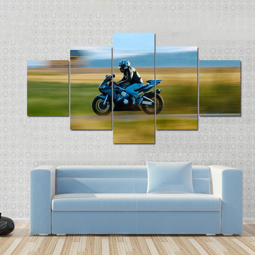 High Speed Motorbike Canvas Wall Art-5 Star-Gallery Wrap-62" x 32"-Tiaracle
