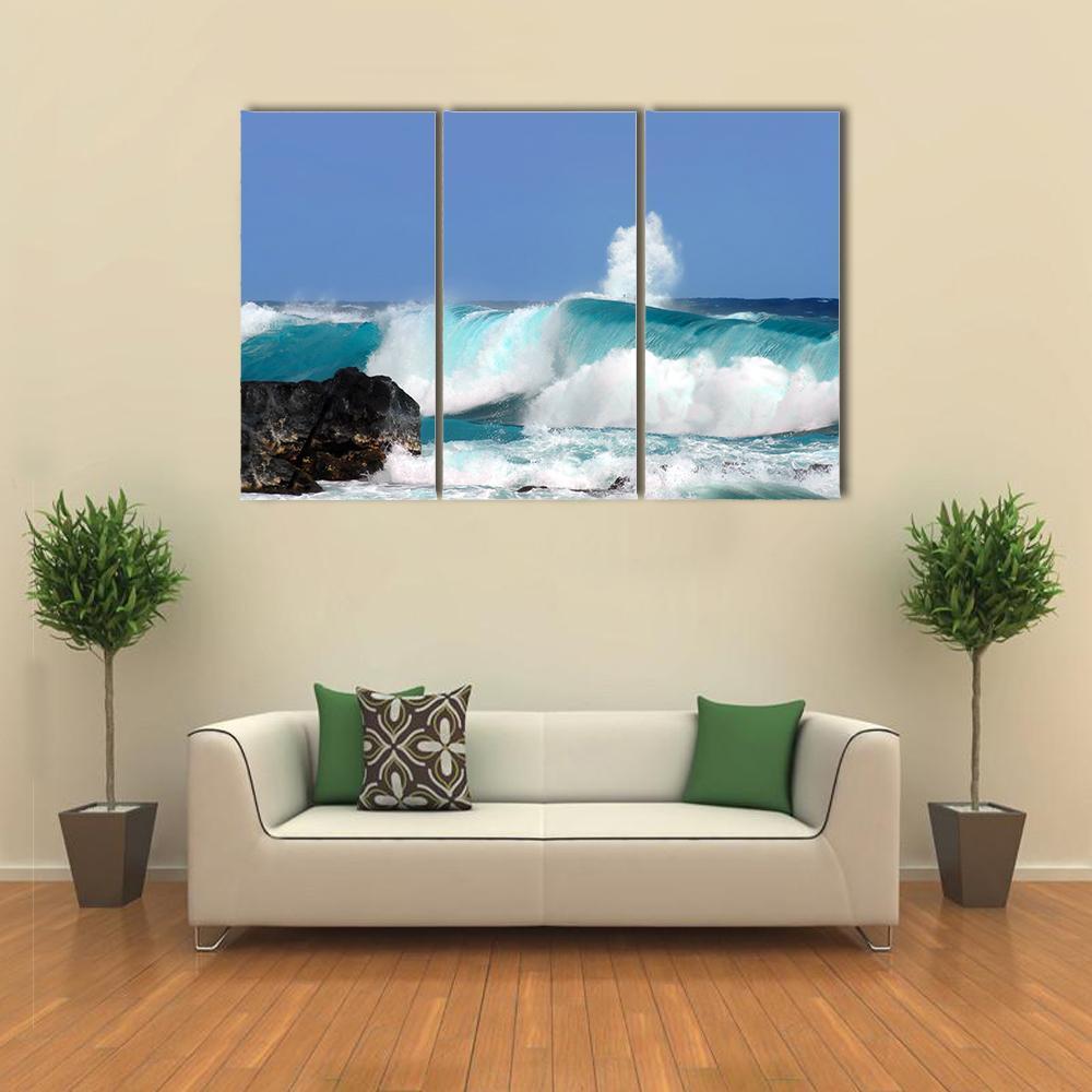 High Waves On Island Hawaii Canvas Wall Art-3 Horizontal-Gallery Wrap-37" x 24"-Tiaracle