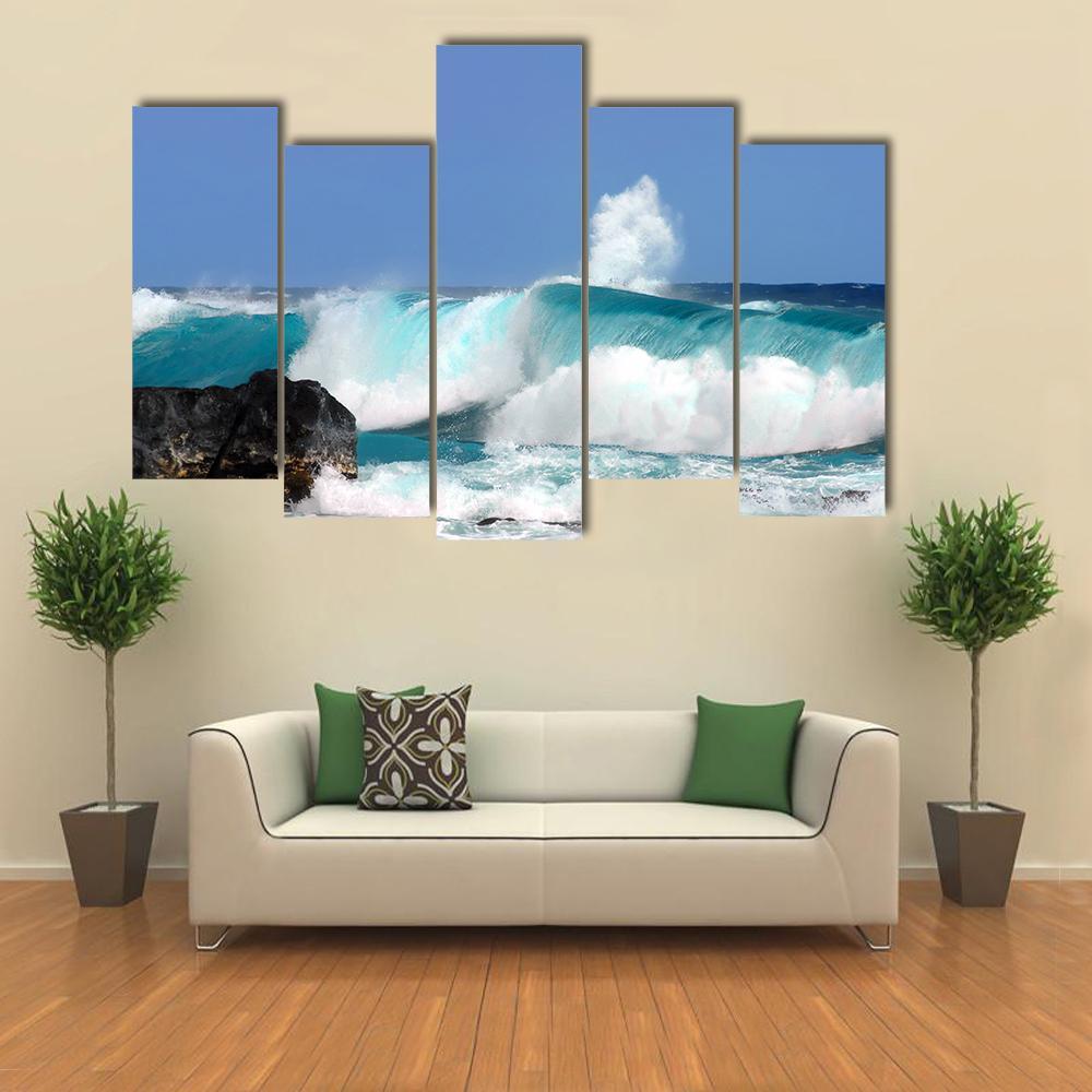 High Waves On Island Hawaii Canvas Wall Art-5 Pop-Gallery Wrap-47" x 32"-Tiaracle