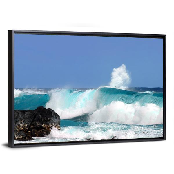 High Waves On Island Hawaii Canvas Wall Art-3 Horizontal-Gallery Wrap-25" x 16"-Tiaracle