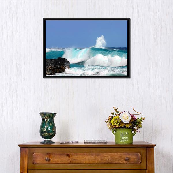 High Waves On Island Hawaii Canvas Wall Art-1 Piece-Floating Frame-24" x 16"-Tiaracle