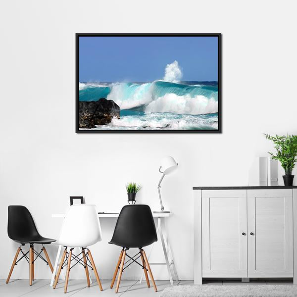 High Waves On Island Hawaii Canvas Wall Art-3 Horizontal-Gallery Wrap-25" x 16"-Tiaracle