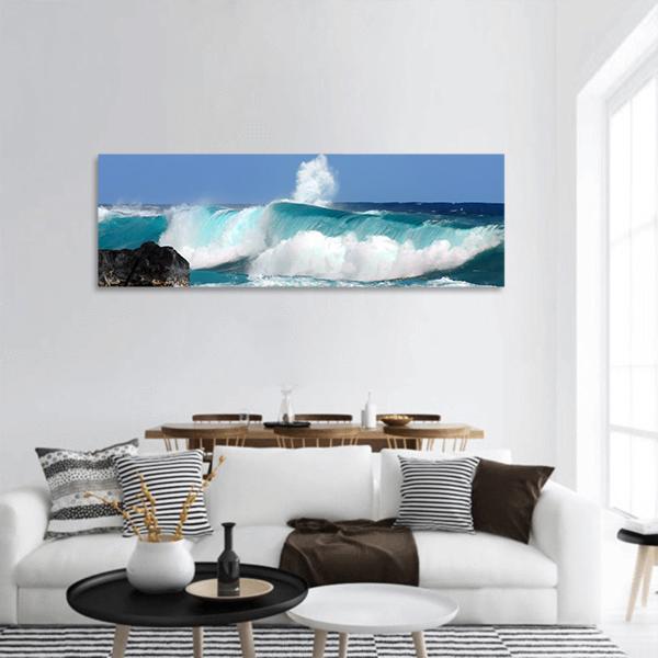 High Waves On Island Hawaii Panoramic Canvas Wall Art-3 Piece-25" x 08"-Tiaracle