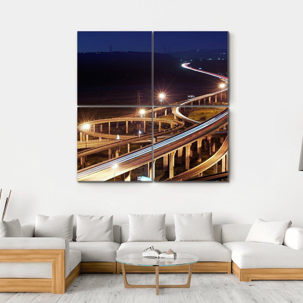 Highway At Night Taiwan Canvas Wall Art-4 Square-Gallery Wrap-17" x 17"-Tiaracle